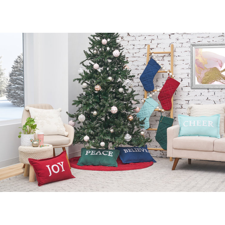 Joy Ruby Red Cotton Canvas Holiday Throw Pillow