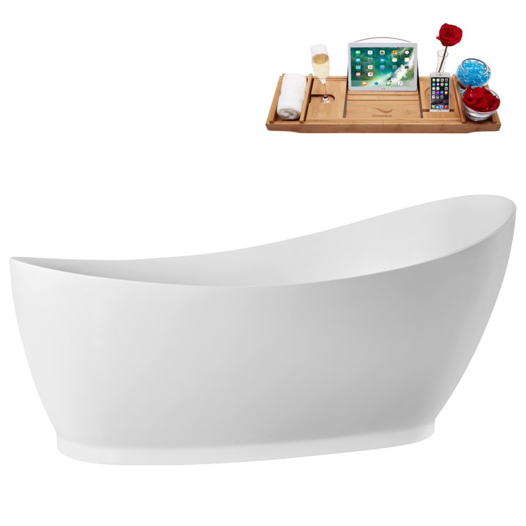 68" Glossy White Acrylic Freestanding Bathtub with Polished Gold Trim