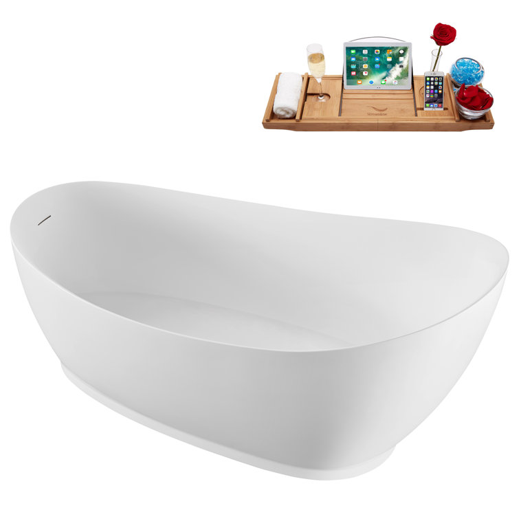68" Glossy White Acrylic Freestanding Bathtub with Polished Gold Trim