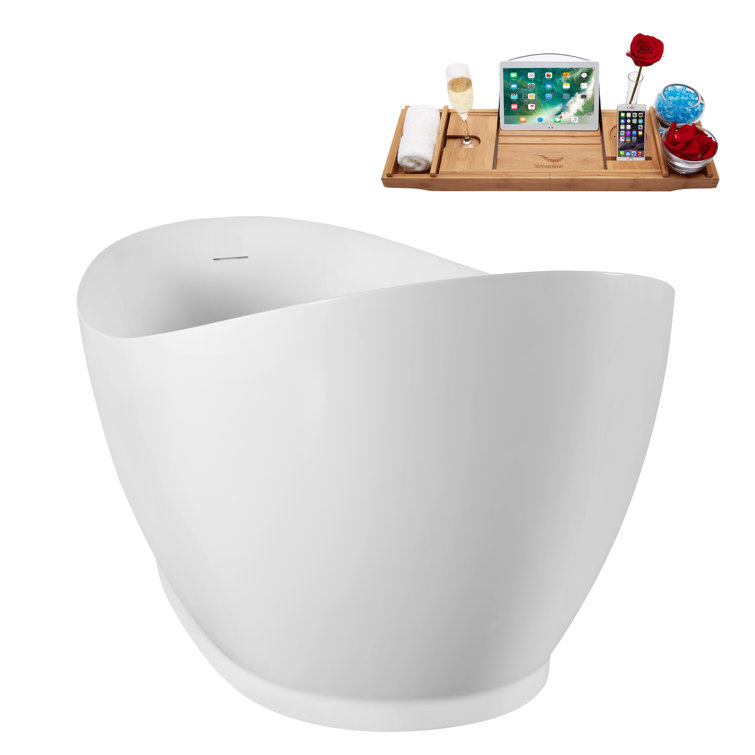 68" Glossy White Acrylic Freestanding Bathtub with Polished Gold Trim