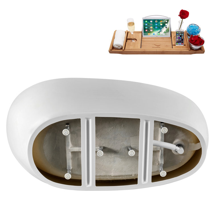 68" Glossy White Acrylic Freestanding Bathtub with Polished Gold Trim