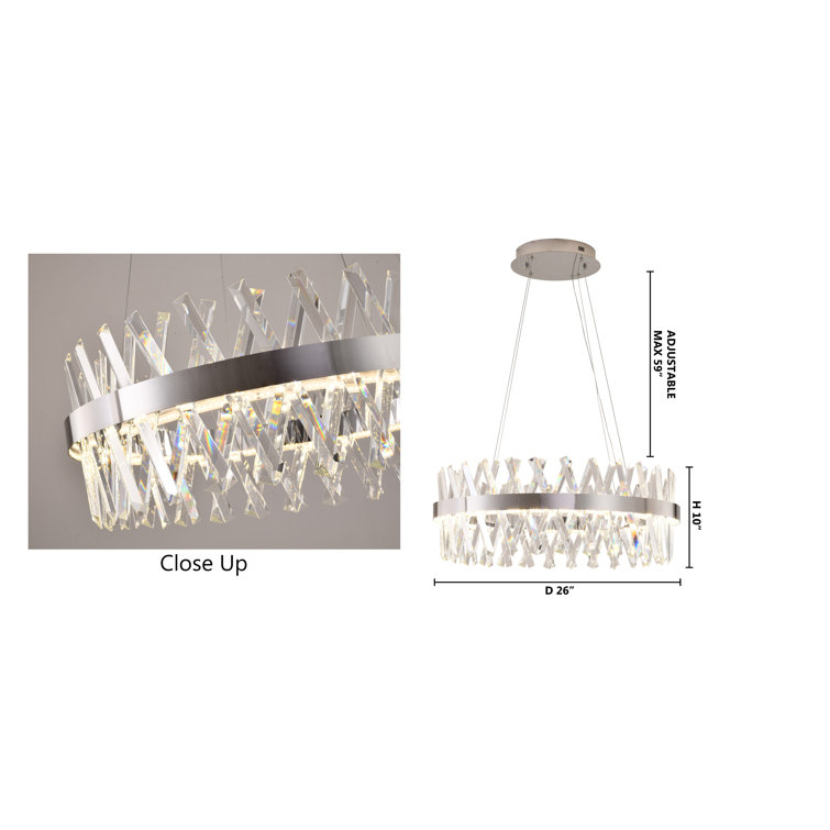 Elegant Chrome 26'' Round LED Chandelier with Clear Crystals