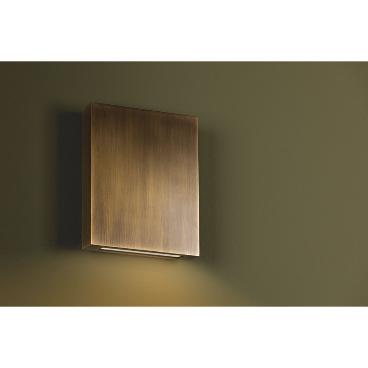 Patina Brass Rectangular LED Wall Sconce with Clear Glass Shade