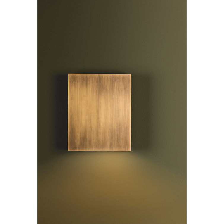 Patina Brass Rectangular LED Wall Sconce with Clear Glass Shade