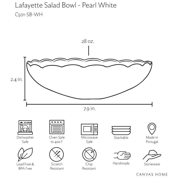 White Ceramic Scalloped Edge Microwave Safe Salad Bowls Set