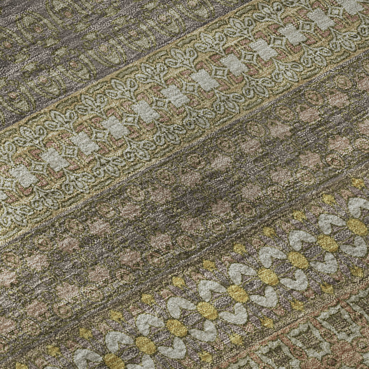 Khaki Rectangular Washable Synthetic Stripe Rug 1'8" x 2'6"