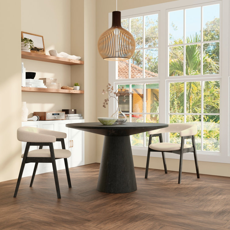 Vintage Black Round Pedestal Dining Table with Reclaimed Wood