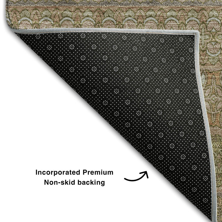 Khaki Rectangular Washable Synthetic Stripe Rug 1'8" x 2'6"