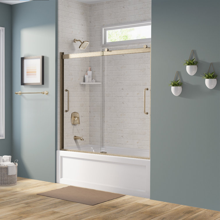 Arelo 60" Frameless Sliding Tub Door with Brushed Gold Frame