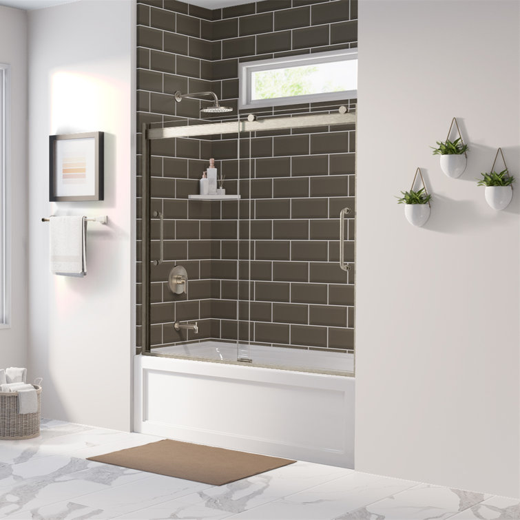 Arelo 60" Frameless Sliding Tub Door with Clear Glass and Black Handle