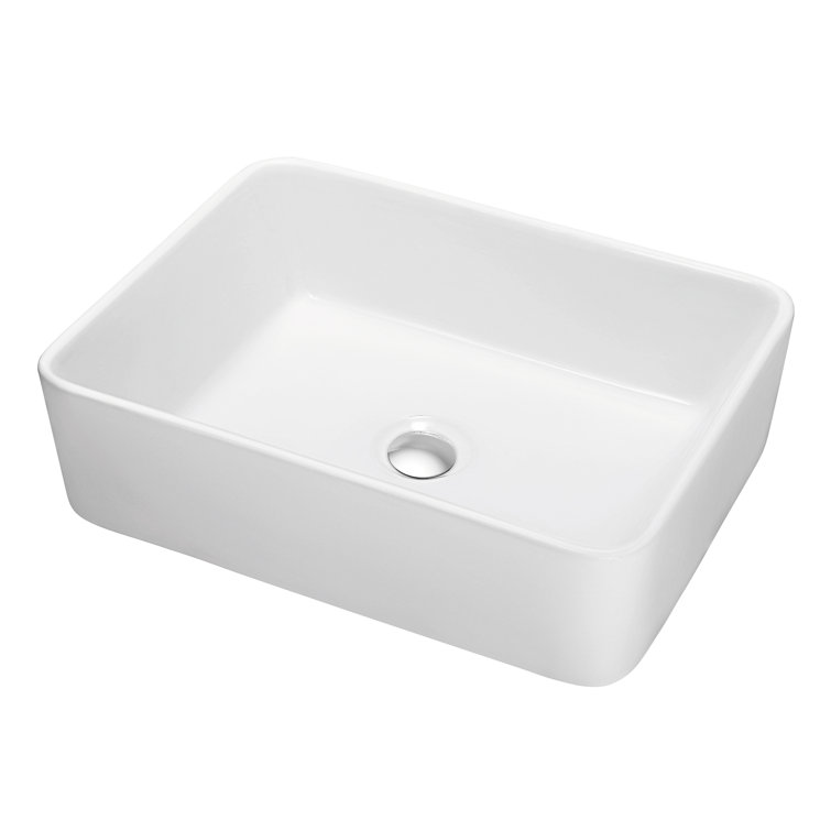 White Ceramic Rectangular Above-Counter Vessel Sink