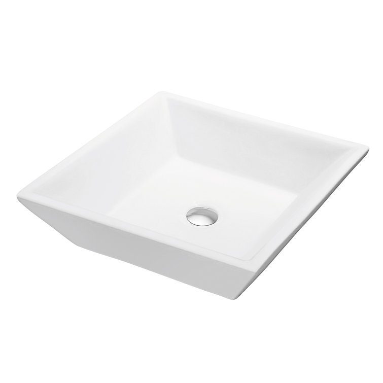 White Ceramic Square Above-Counter Vessel Sink