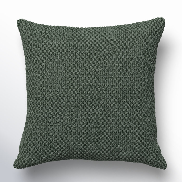 Olive Green Nubby Textured Cotton Square Throw Pillow