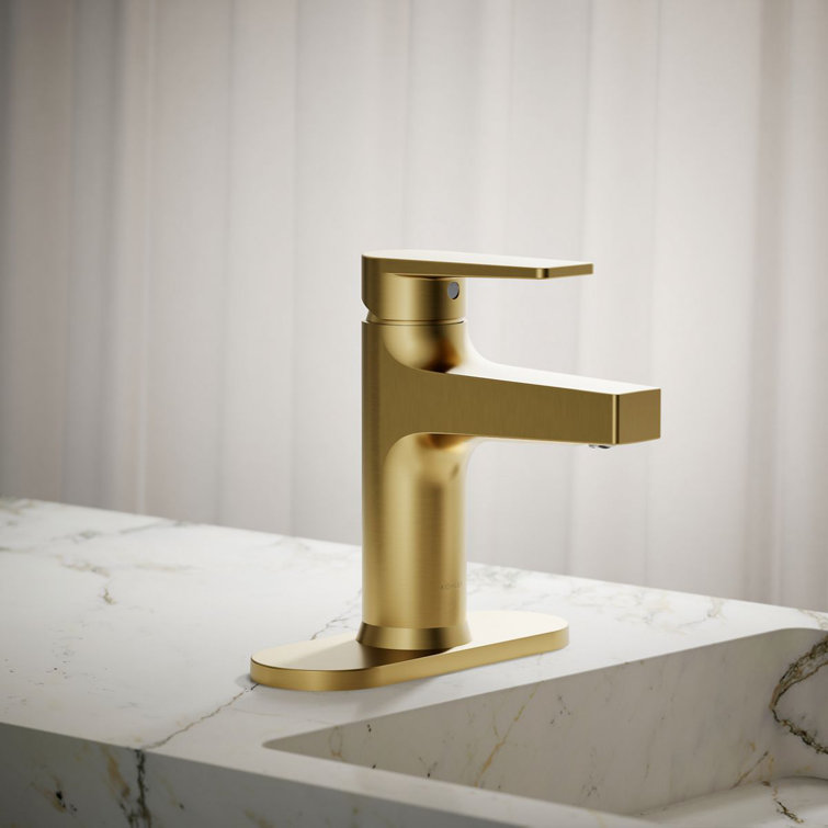 Vibrant Brushed Brass Single-Handle Bathroom Faucet with Escutcheon