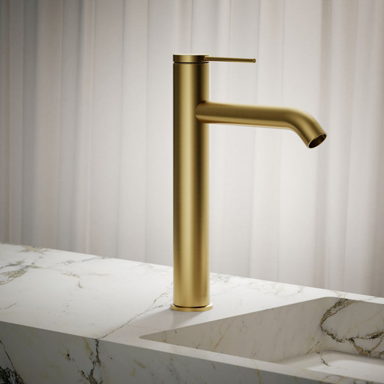 Vibrant Brushed Moderne Brass Tall Single-Handle Bathroom Faucet