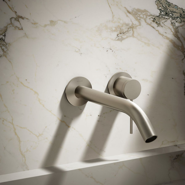Brushed Nickel Wall-Mount Lever Bathroom Faucet