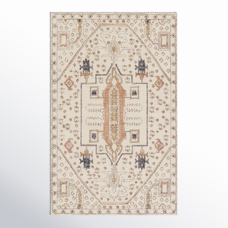 Ivory and Gray Hand-Tufted Wool Medallion Rug, 8' x 10'