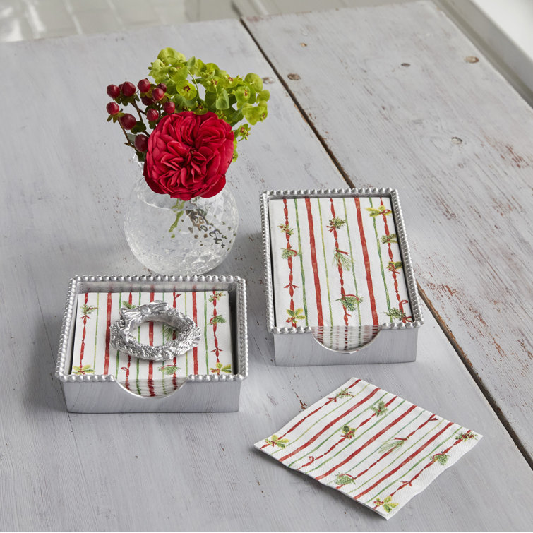 Festive Beaded Aluminum Guest Towel Holder with Ribbon Napkin