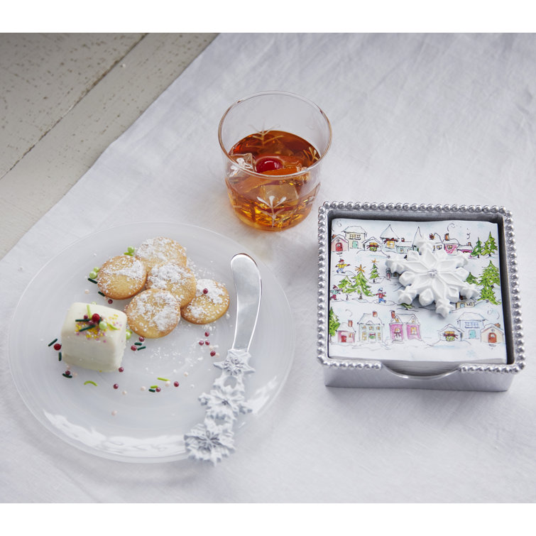 White Snowflake Beaded Recycled Aluminum Napkin Box