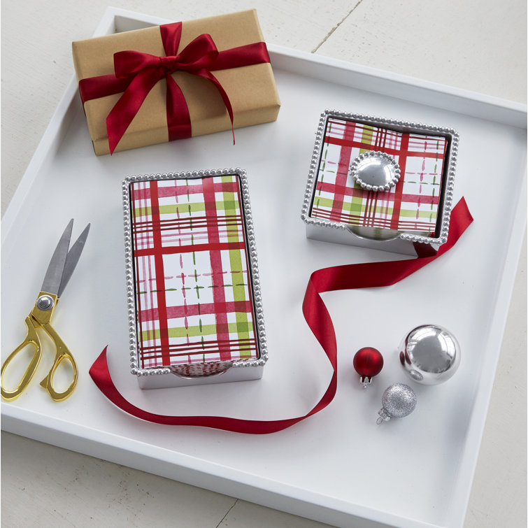 Round Pearl Plaid Beaded Aluminum Napkin Box Set