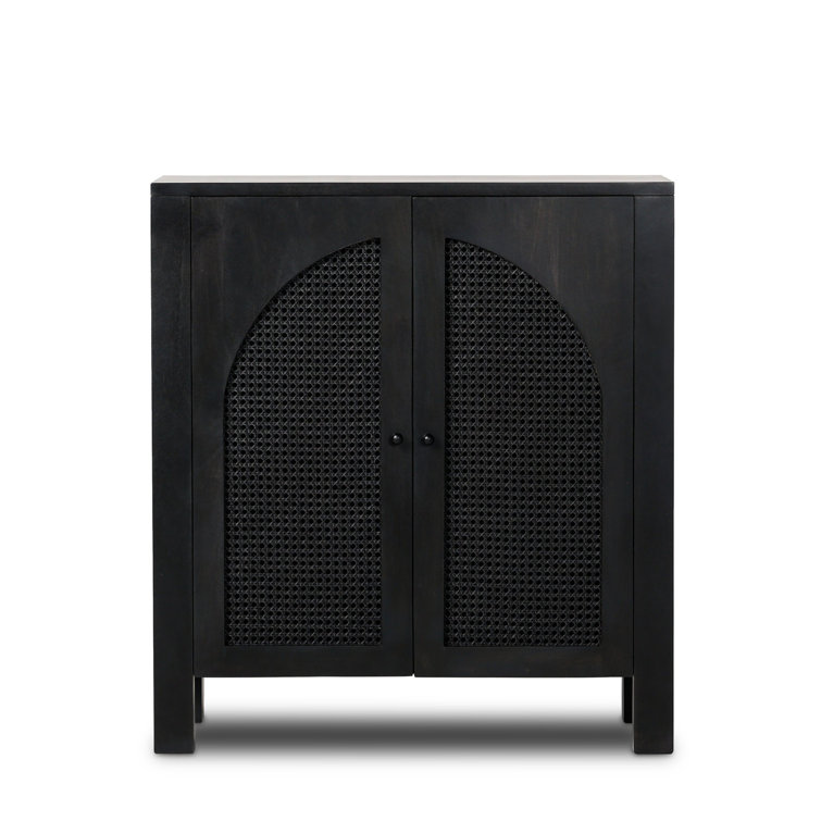 Black Wash Solid Wood and Cane Bar Cabinet