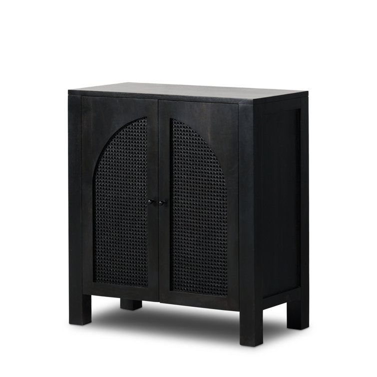 Black Wash Solid Wood and Cane Bar Cabinet