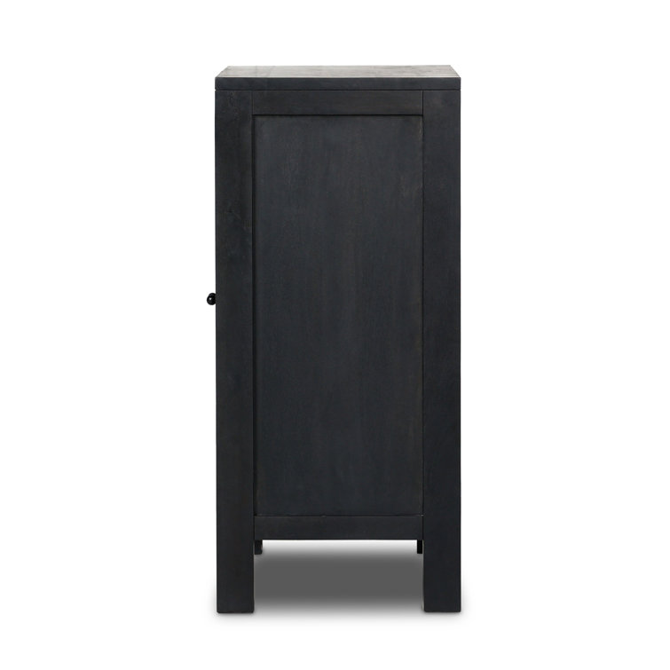 Black Wash Solid Wood and Cane Bar Cabinet