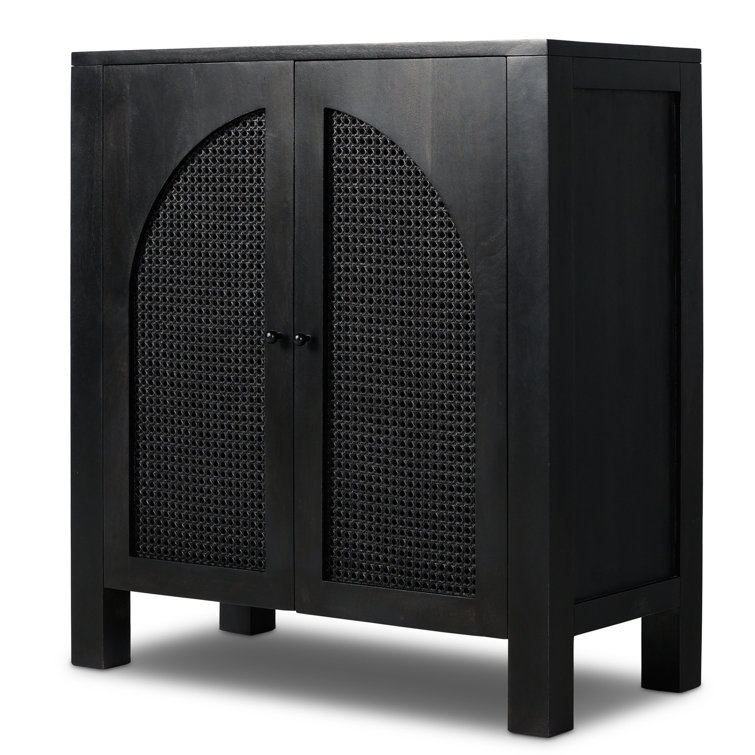 Black Wash Solid Wood and Cane Bar Cabinet