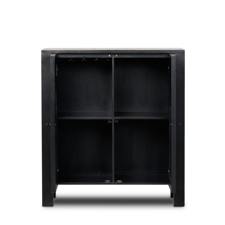 Black Wash Solid Wood and Cane Bar Cabinet