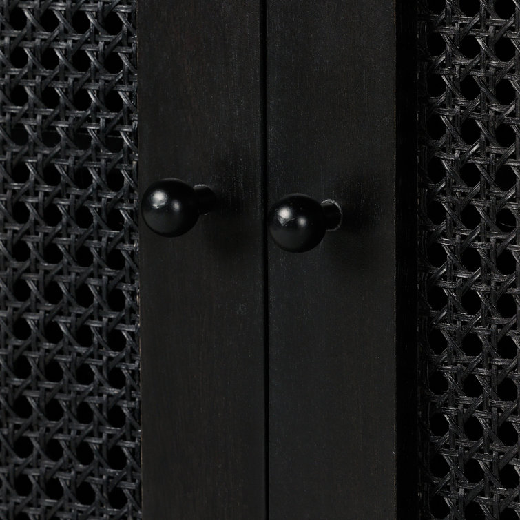 Black Wash Solid Wood and Cane Bar Cabinet
