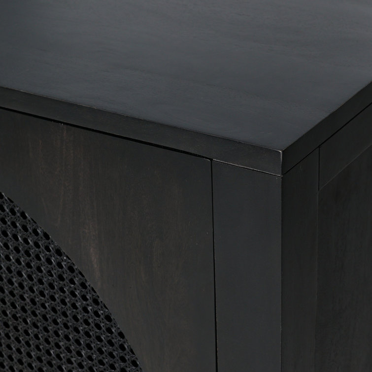 Black Wash Solid Wood and Cane Bar Cabinet