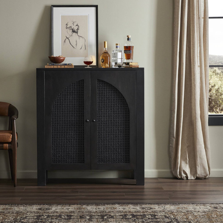 Black Wash Solid Wood and Cane Bar Cabinet