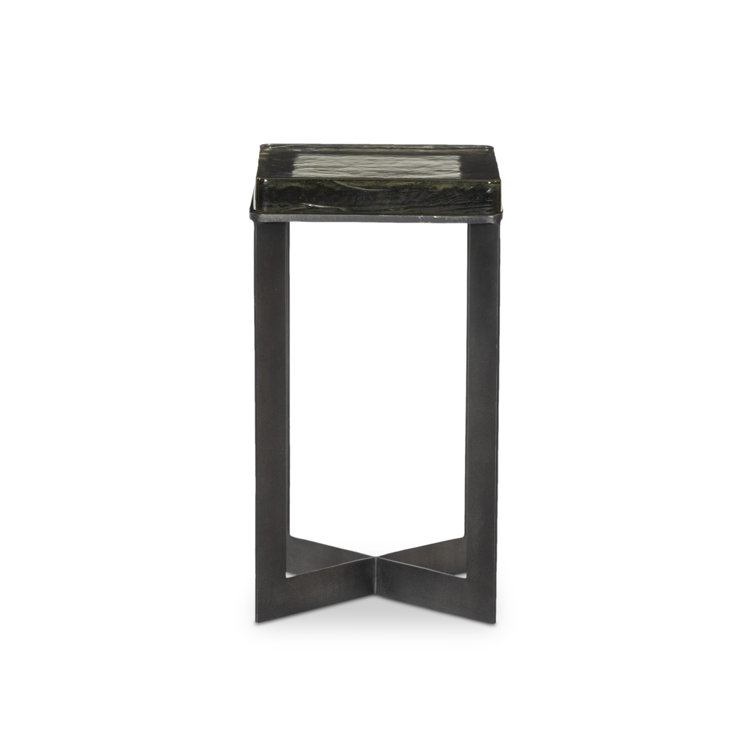 Clear Cast Glass End Table with Dark Brass Metal Base
