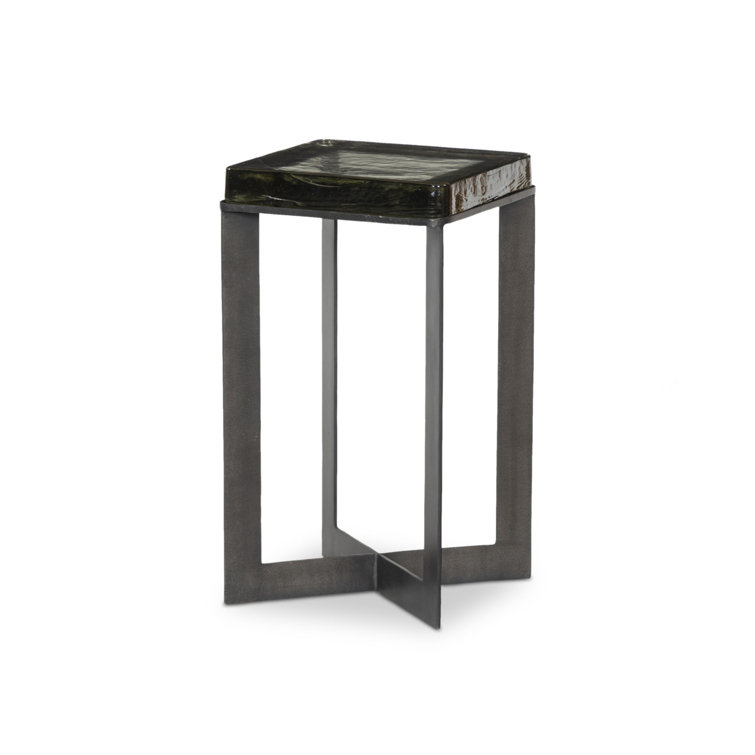 Clear Cast Glass End Table with Dark Brass Metal Base