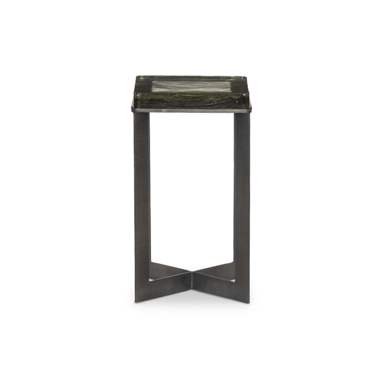 Clear Cast Glass End Table with Dark Brass Metal Base