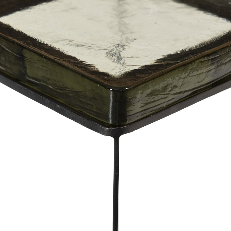Clear Cast Glass End Table with Dark Brass Metal Base