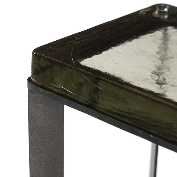 Clear Cast Glass End Table with Dark Brass Metal Base