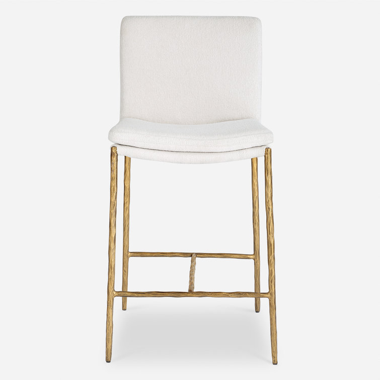 Ascend White Boucle Counter Stool with Gold Iron Base
