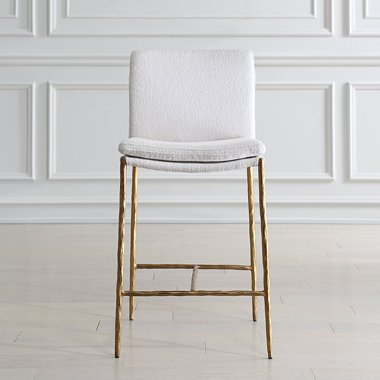 Ascend White Boucle Counter Stool with Gold Iron Base