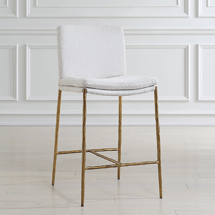 Ascend White Boucle Counter Stool with Gold Iron Base