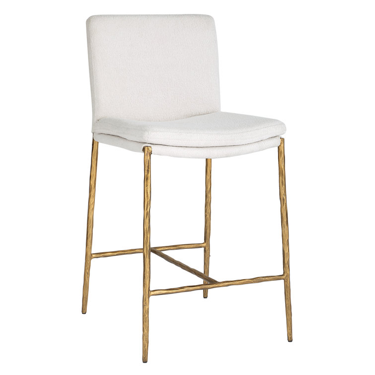 Ascend White Boucle Counter Stool with Gold Iron Base