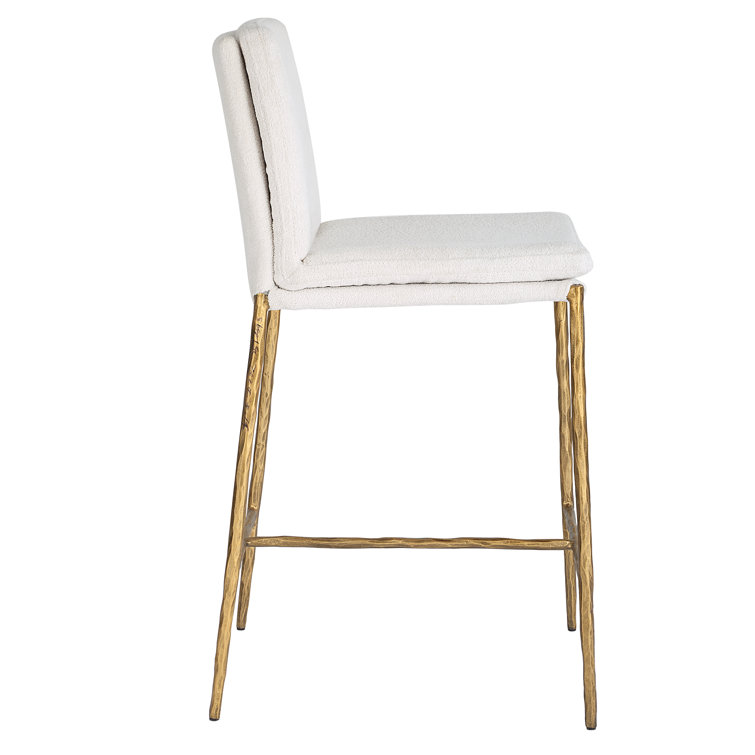 Ascend White Boucle Counter Stool with Gold Iron Base