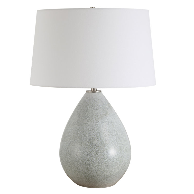 Mushroom Gray Ceramic Teardrop Table Lamp with White Linen Shade