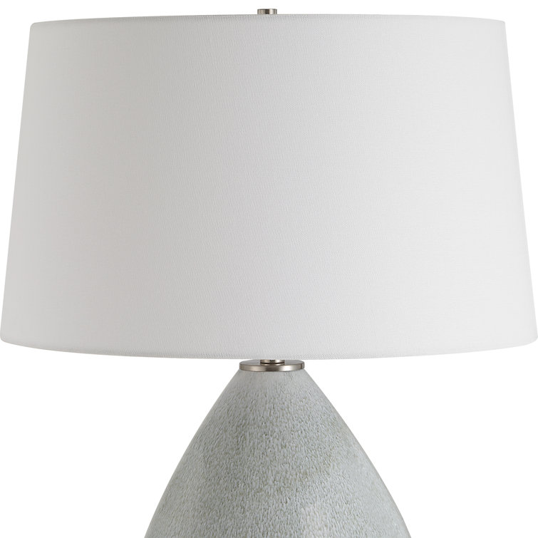 Mushroom Gray Ceramic Teardrop Table Lamp with White Linen Shade