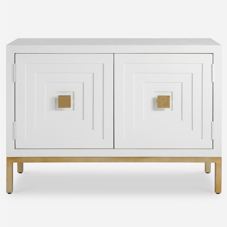 White and Brass Fir Wood Contemporary Accent Cabinet