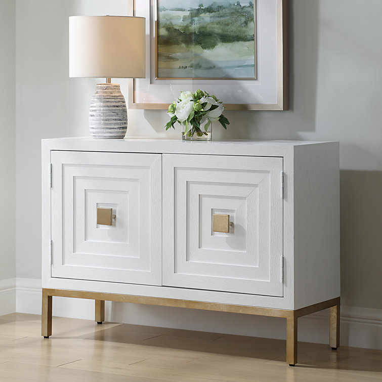 White and Brass Fir Wood Contemporary Accent Cabinet