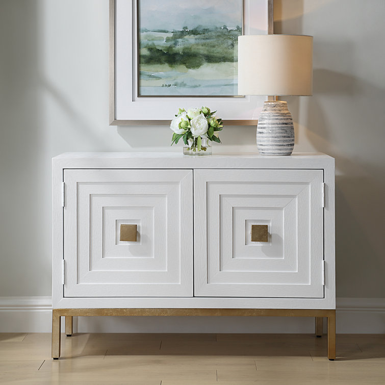 White and Brass Fir Wood Contemporary Accent Cabinet