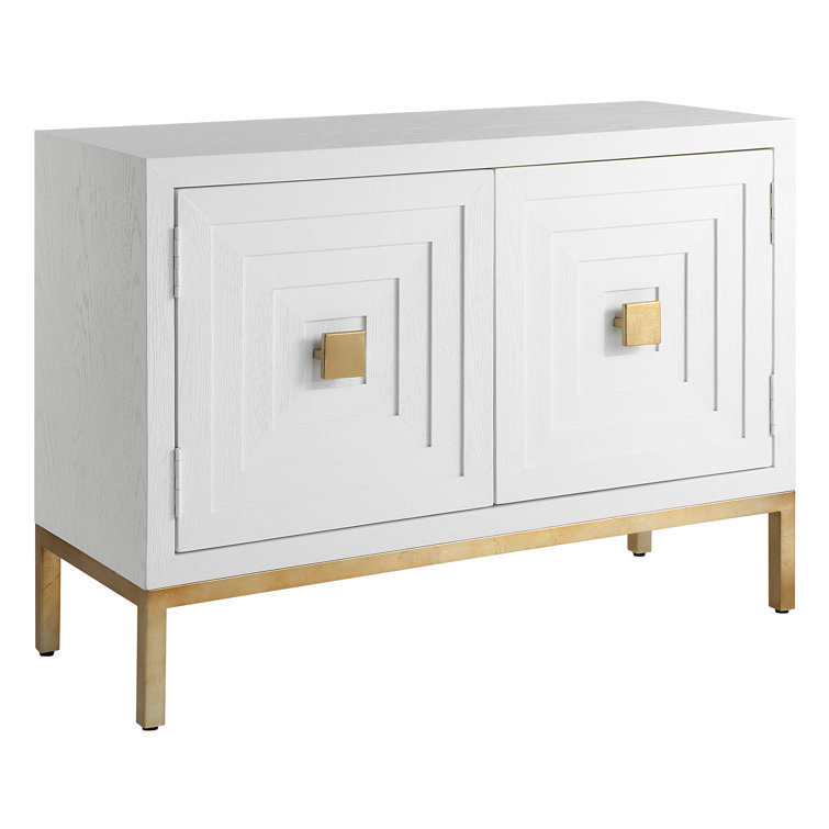 White and Brass Fir Wood Contemporary Accent Cabinet