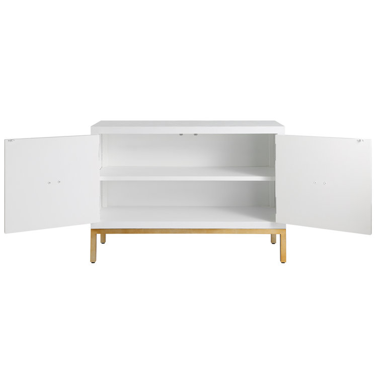 White and Brass Fir Wood Contemporary Accent Cabinet