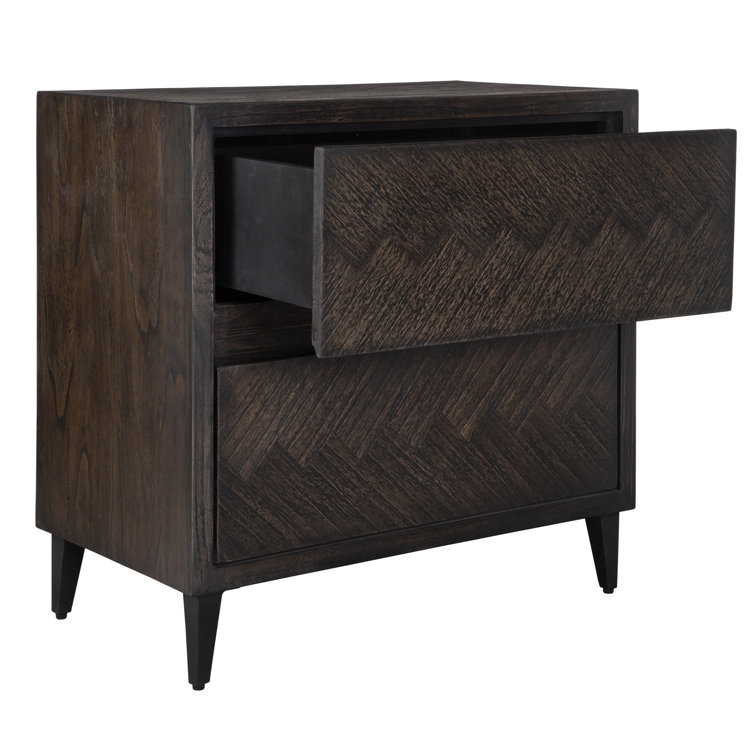 Dark Brown Herringbone Mindi Wood Accent Chest